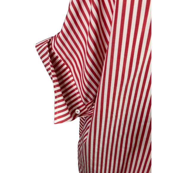 Public School New York Women's Sz 4 Blouse White-Red Striped cotton Short sleeve - Picture 5 of 10